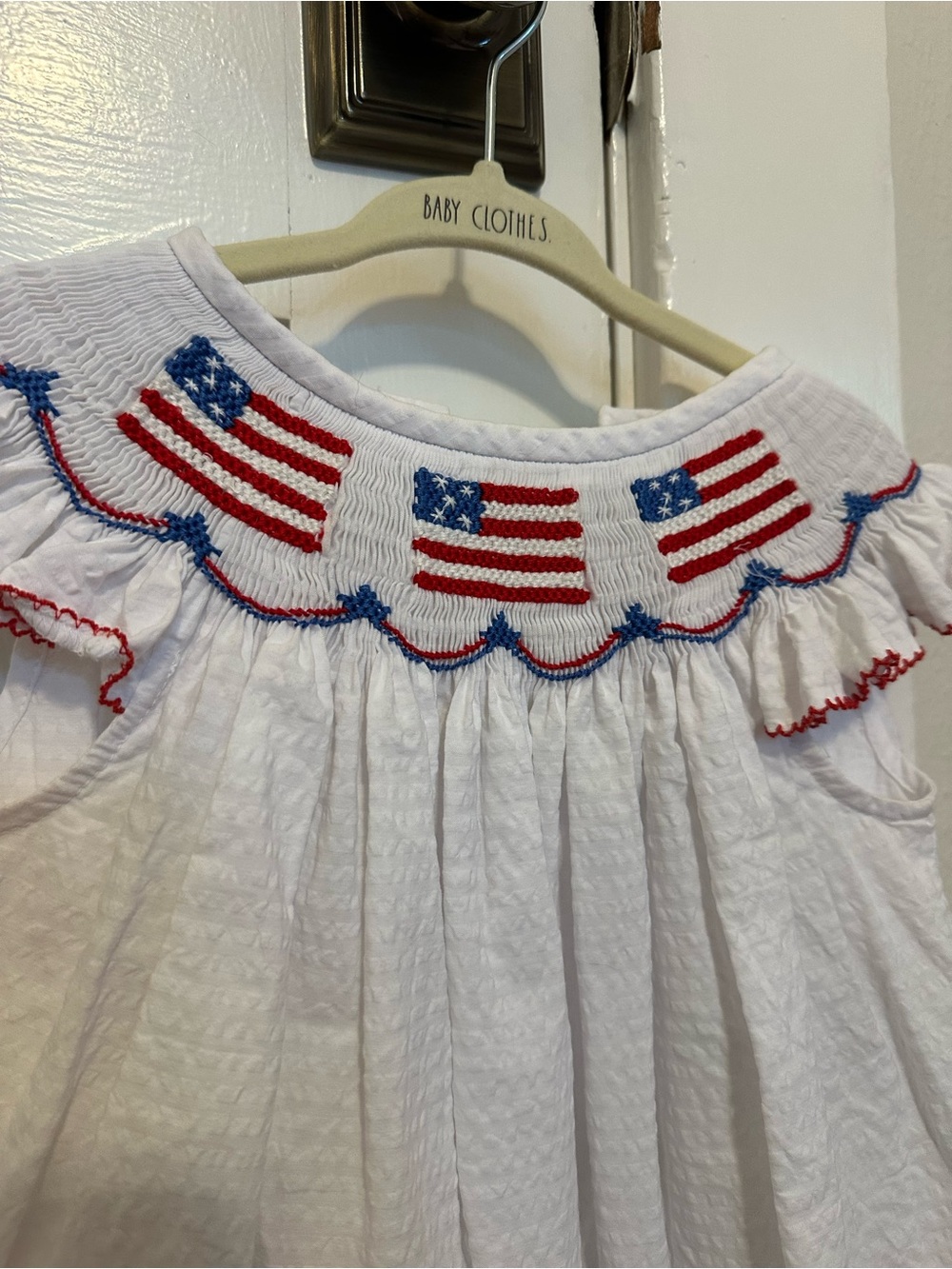 2T Smocked American Flag Patriotic Bishop Dress - red/white/blue